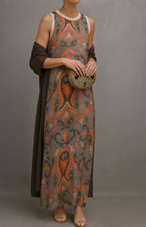 Élina | Ensemble robe longue imprimée avec gilet assorti