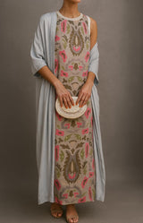 Élina | Ensemble robe longue imprimée avec gilet assorti